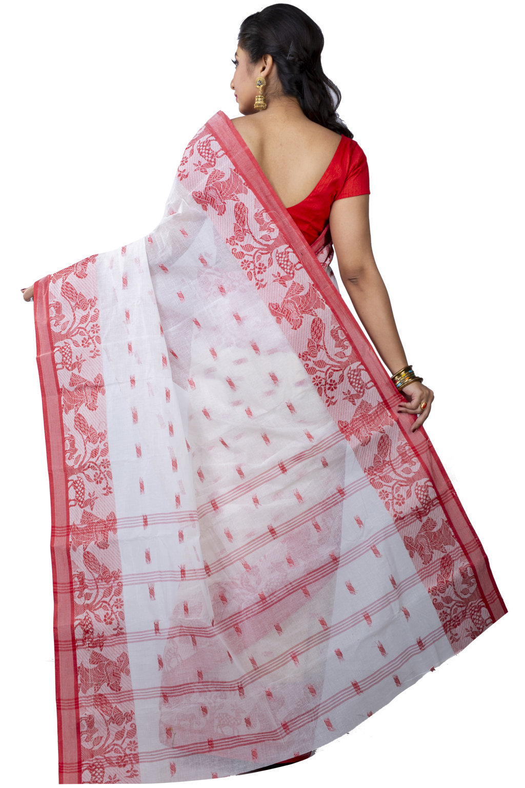 White Pure Cotton ParSakuntala Tant Saree (535)